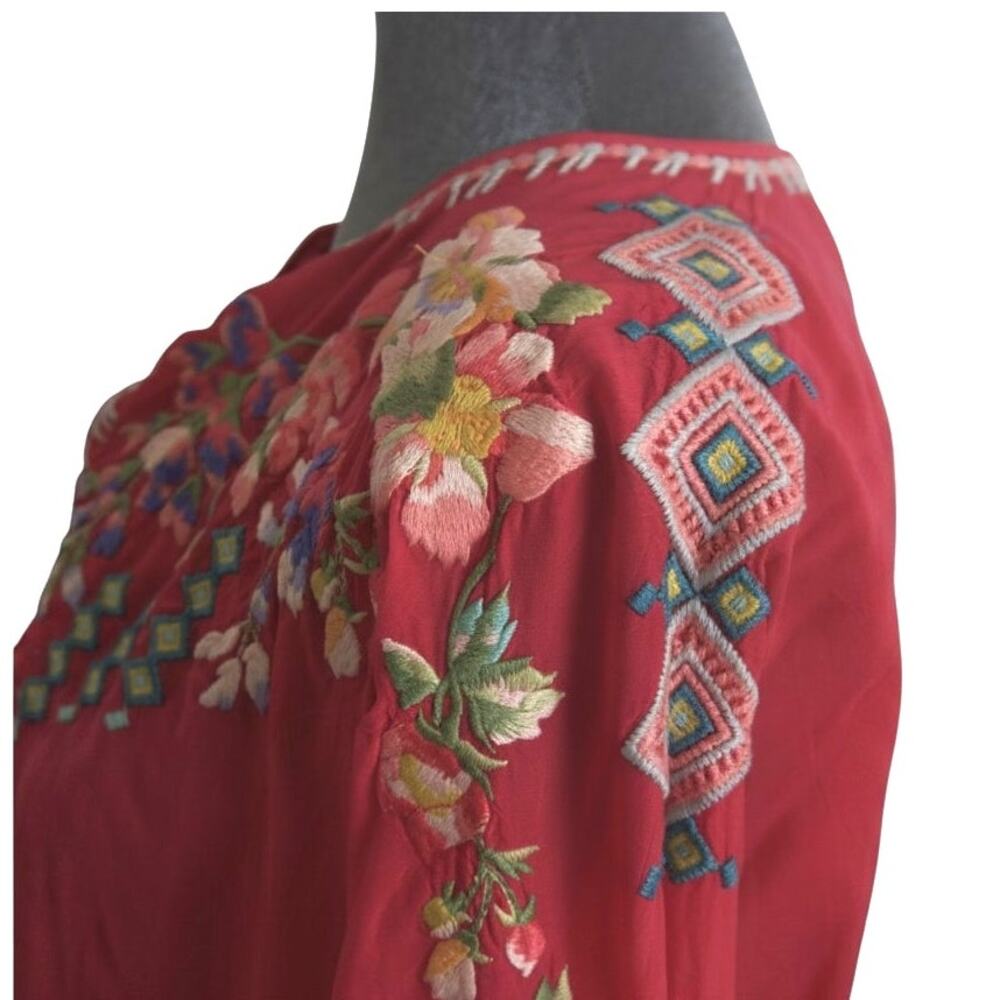 Johnny Was Berry Pink Embroidered Tunic Top Petite Small PS Boho Floral Rayon - Picture 9 of 16